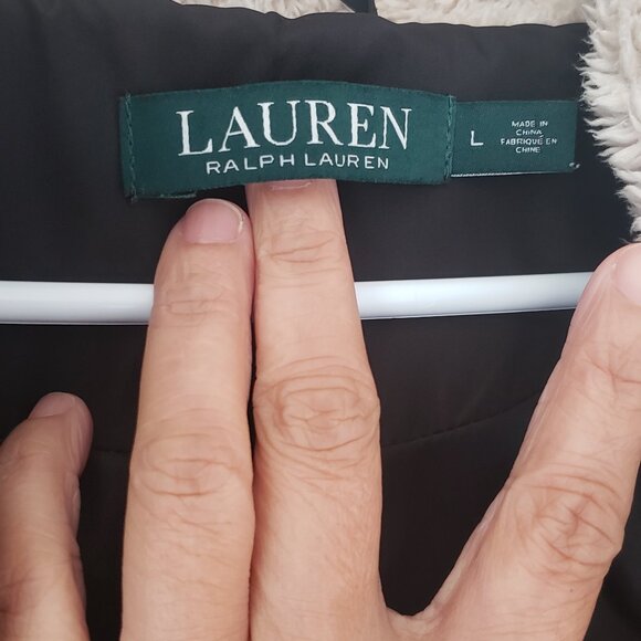 LAUREN Ralph Lauren Hooded Down Coat with Faux Leather size L - Picture 5 of 11